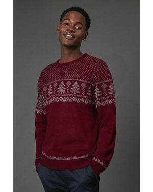 MAINE Christmas Crew Neck Knitted Jumper - Red
