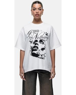 Good For Nothing Graphic Print Oversized T-Shirt - White