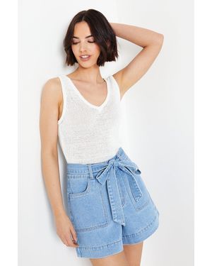 Oasis Paperbag Denim Shorts - Blue