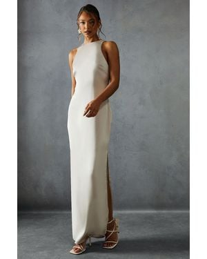 MissPap Premium Satin Racer Open Back Bridesmaid Dress - Grey