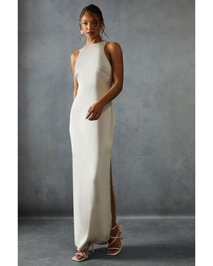 MissPap Premium Satin Racer Open Back Bridesmaid Dress - Grey