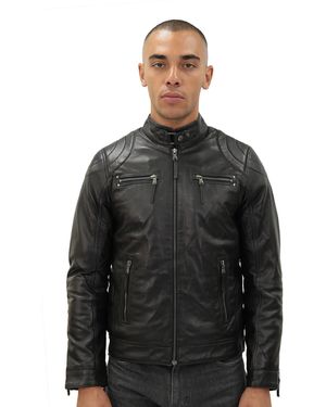 Infinity Leather Moto Biker Jacket-Taiwan - Black