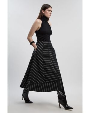 Karen Millen Bold Stripe Cotton Woven Prom Skirt - Black