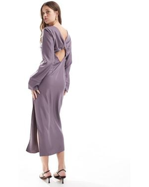 ASOS Long Sleeve Gathered Waist Midi With Twist Back Detail - Purple