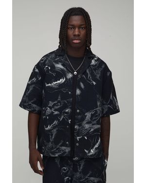 BoohooMAN Oversized Dog Tapestry Half Sleeve Shirt - Blue