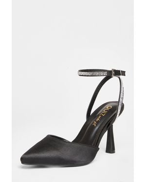 Quiz Wide Fit Satin Court Heels - Black