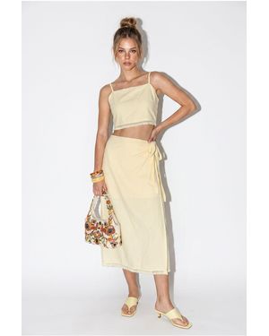 Bianco Lucci Two-Piece Viscose Cotton Blouse And Skirt Set - Natural