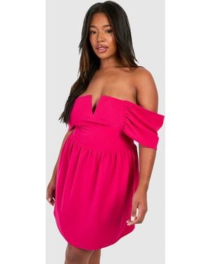 Boohoo Plus Bardot Drop Shoulder Skater Dress - Pink