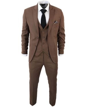 TruClothing Im1 Classic Plain 3 Piece Suit - Brown