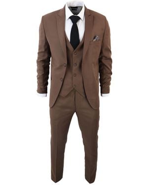 TruClothing Im1 Classic Plain 3 Piece Suit - Brown