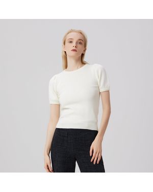 S&J Weekends Gebreid Topje Met Korte Mouwen En Ronde Hals - Wit