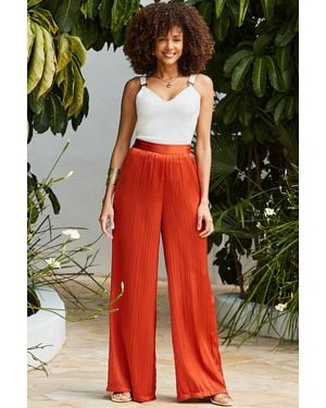 Sosandar Plisse Wide Leg Trousers - Red
