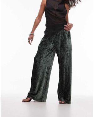 TOPSHOP Crushed Velvet Wide Leg Trouser With Skinny Waistband - Black
