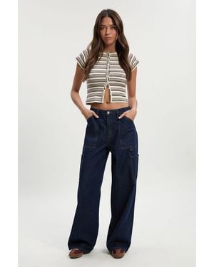 Boohoo High Waist Loose Fit Carpenter Wide Leg Jean - Blue