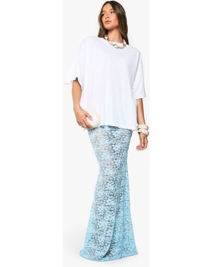 Boohoo Lace Maxi Column Skirt - Blue