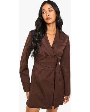 Boohoo Tailored Wrap Detail Blazer Dress - Brown
