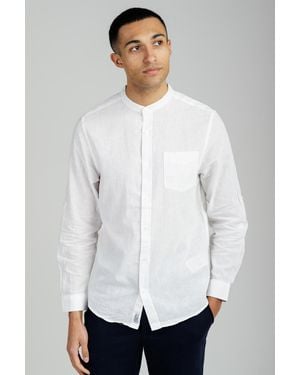 Tokyo Laundry Linen Blend Long Sleeve Button-Up Shirt With Grandad Collar - White