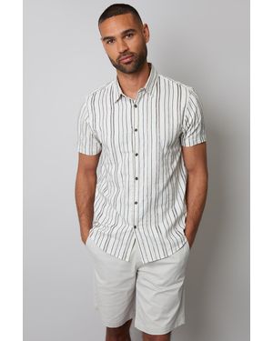 Threadbare Textured Stripe Short Sleeve Shirt - Grey