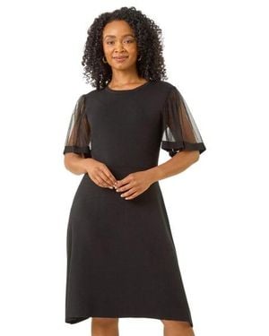 Roman Petite Knitted Mesh Dress - Black