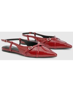 Boohoo Cross Over Strap Detail Pointed Flats - Red