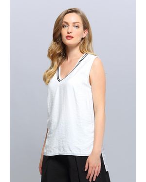 Smart & Joy Lange V-Halsbi-Materiaal Top - Wit