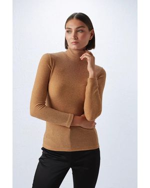 GUSTO High Neck Knit Top - Brown
