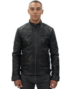 Infinity Leather Vintage Quilted Biker Jacket-Monaco - Black