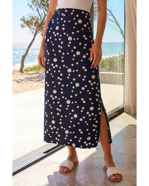 Roman Spot Print Stretch Maxi Skirt - Blue