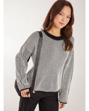 Pink Vanilla Striped Ribbed Long Sleeve Jumper - Grey