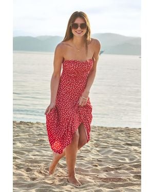 Sosandar Spot Print Ruched Front Bandeau Jersey Dress - White