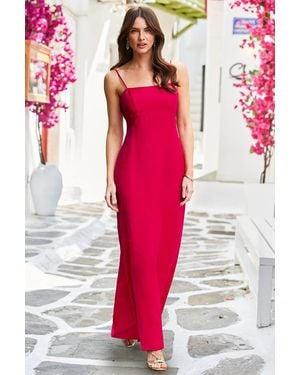 Sosandar Raspberry Linen Blend Maxi Dress - Pink