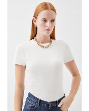Karen Millen Compact Jersey Short Sleeve Ribbed Top - White