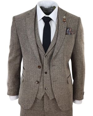 TruClothing Oak 3 Piece Tweed Suit Vintage Harringbone 1920S Retro Peaky Blinders - Grey
