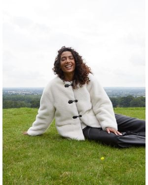 Blue Vanilla Collarless Toggle Detail Faux Fur Jacket - Green