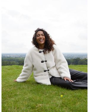 Blue Vanilla Collarless Toggle Detail Faux Fur Jacket - Green
