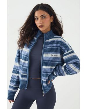 DSGN Studio Double Zip Through Stripe Knitted Jumper - Blue