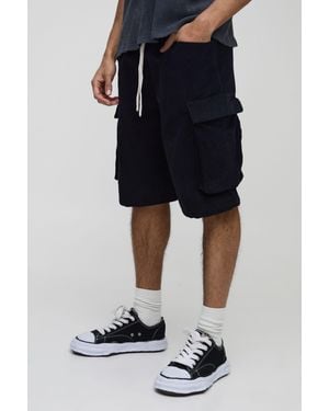 BoohooMAN Elasticated Waist Baggy Corduroy Cargo Shorts - Blue