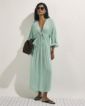 River Island Maxi Dress Cotton Mirror Embroidered - Green