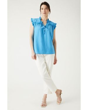 MAINE Tie Neck Ruffle Blouse - Blue