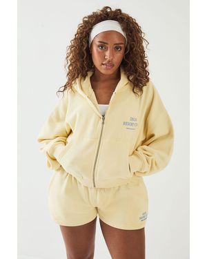 DSGN Studio Resort Club Boxy Crop Zip Through Hoodie - Natural