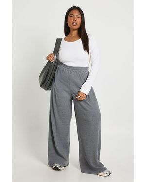 Boohoo Plus Knitted Cord Wide Leg Pleated Balloon Joggers - Grey