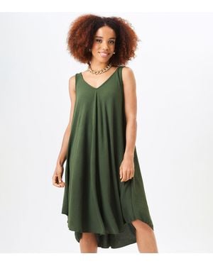 Gini London Kaki Gestructureerde Geweven Oversized Jurk Met Bandjes - Groen