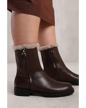Where's That From Wide-Fit Faux Fur-Trim Ankle Boots - Black