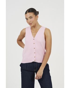 Brave Soul Mossy Yarn V-Neck Knitted Waistcoat - White