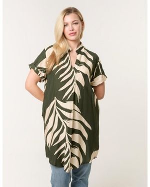 Blue Vanilla Palm Print Tunic Top - Green