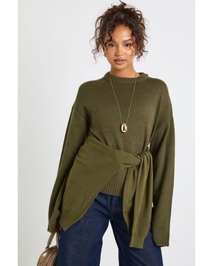 Boohoo Crew Neck Flared Sleeve Knitted Jumper - Green
