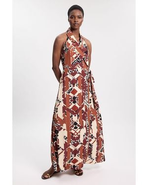 Karen Millen Viscose Crepe Abstract Halter Neck Midi Dress - White