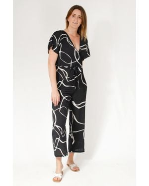 New Look Summer Print Tie Waist Short Sleeve Jumpsuit - Black