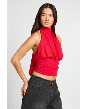 Boohoo Chiffon Funnel Neck Balloon Top - Red