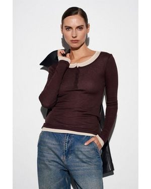 Dilvin Slim Fit Cotton Button-Front Blouse - Red